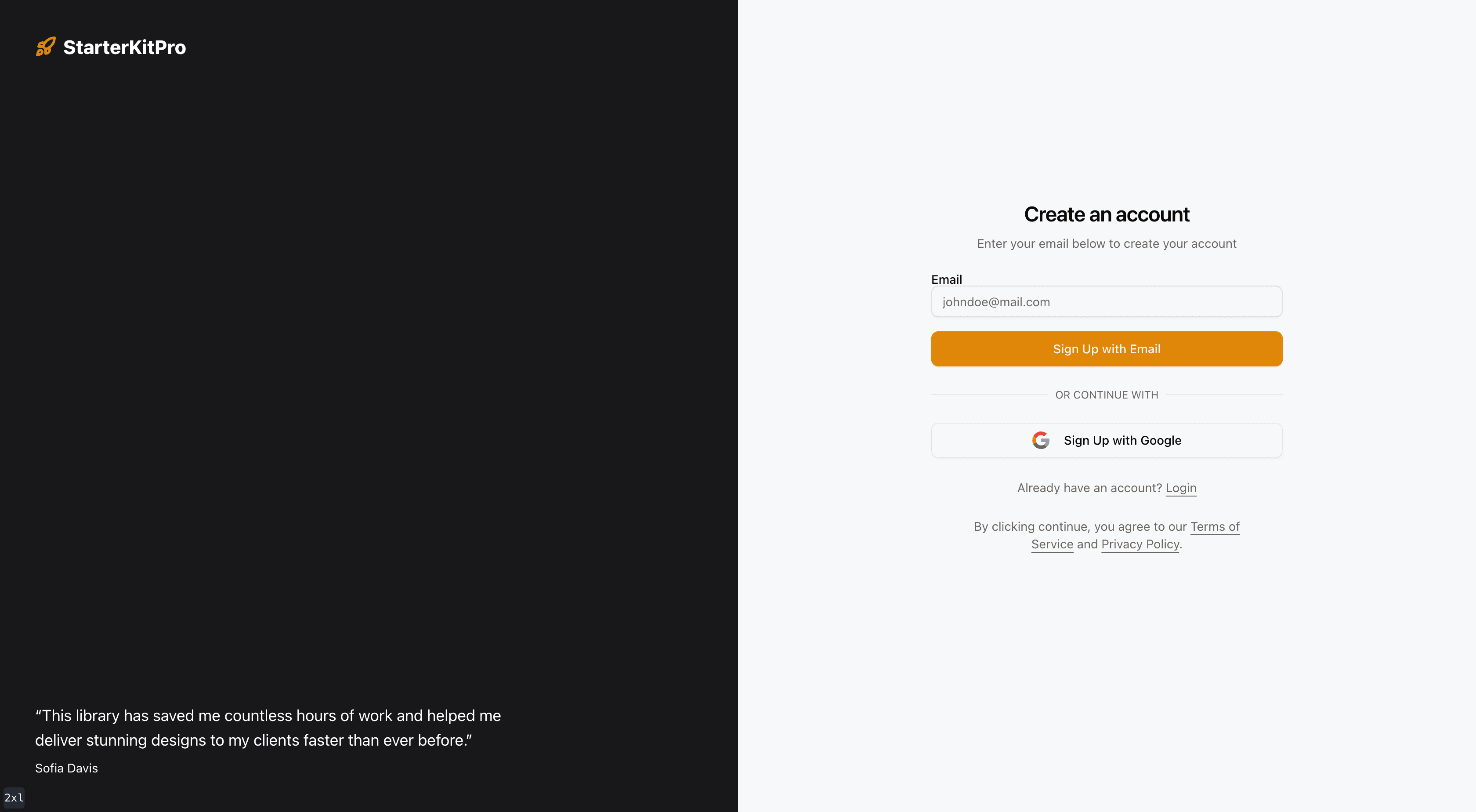 Signup component